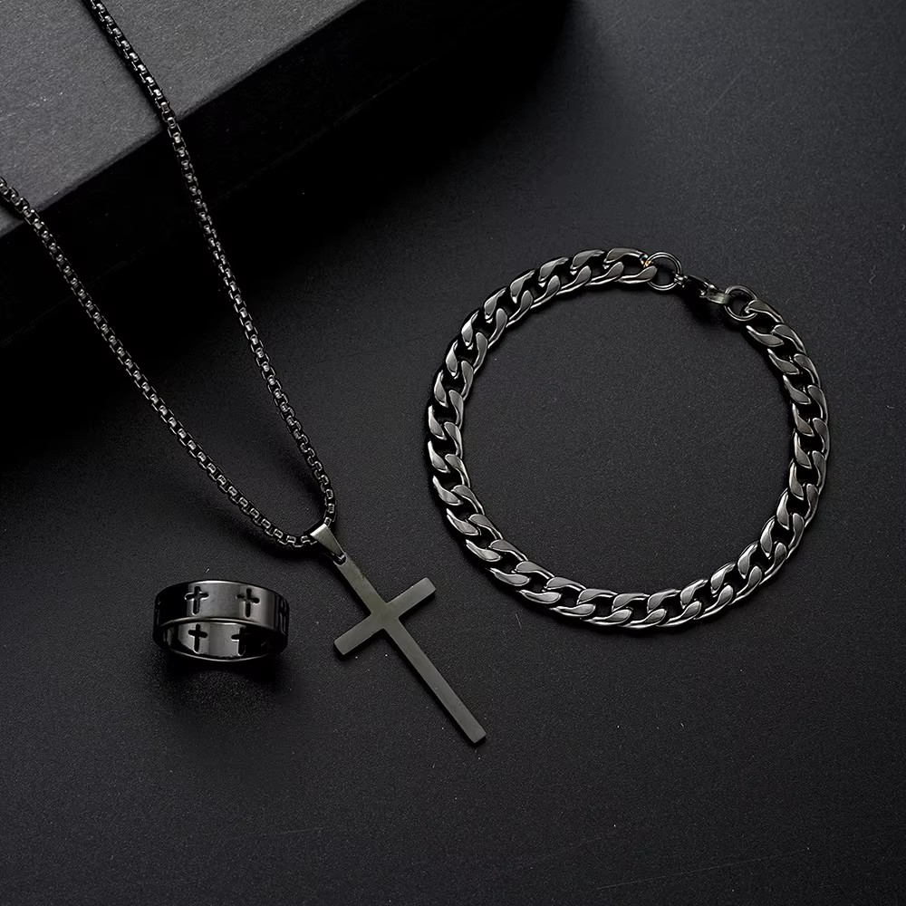 3pcs Set Cross Pendant, Bracelet & Ring