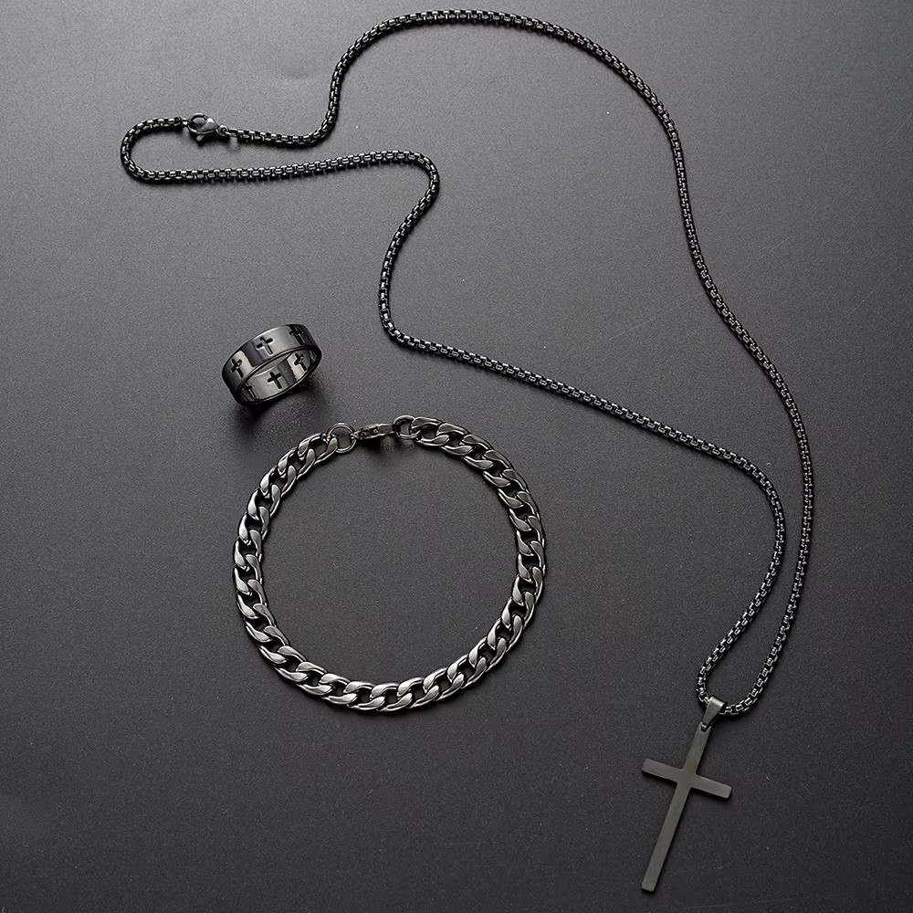 3pcs Set Cross Pendant, Bracelet & Ring